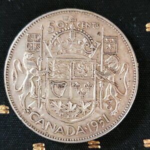 Vintage 1951 Canadian 50 cent Silver Coin